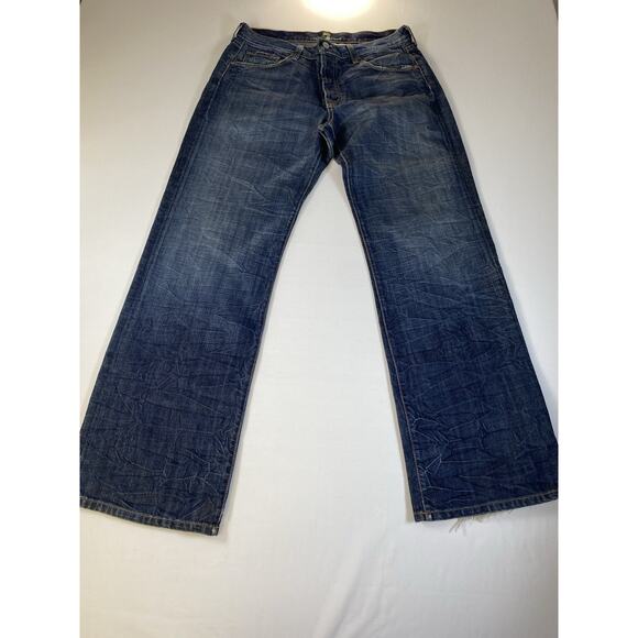 7 FOR ALL MANKIND Relaxed Straight Distressed Stone Wash Blue Jeans. 34x33 - Picture 1 of 11